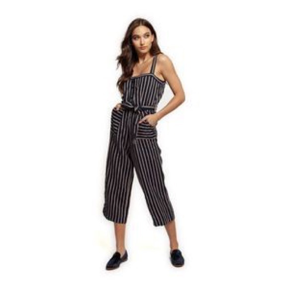 Striped Culotte Jumpsuit with Pockets - Picture 1 of 4